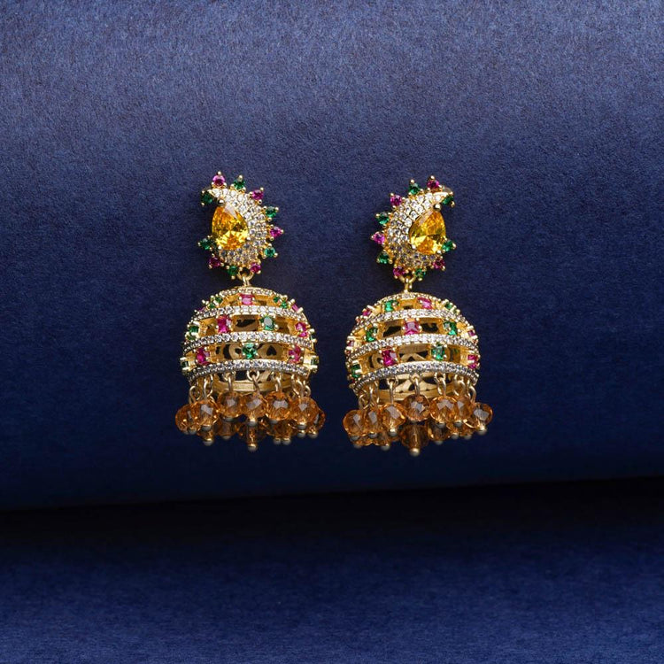 Small Daily Wear Gold Plated Green Stone Jhumka Earrings|Kollamsupreme